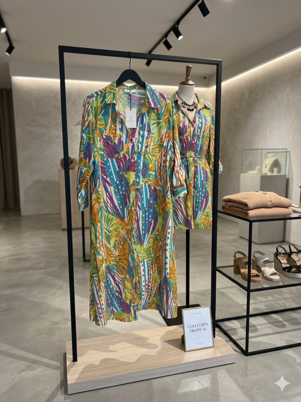 Tropical Print Midi Shirt Dress in Multicolor